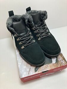 Weatherproof Ruby Suede Leather Sneaker Boots Knit Collar Black NEW!