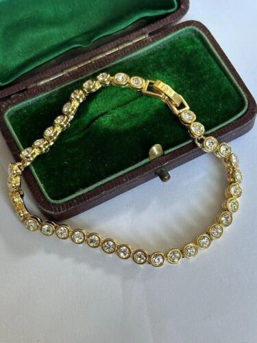Estate 14K Yellow Gold Plated 7Ct Round Cut Lab Created Diamond Tennis Bracelet
