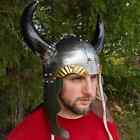 Viking Leader Horned Helmet Medieval Steel Halloween Sallet Helmet with Horns