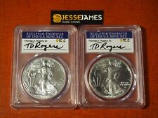 New Listing2021 SILVER EAGLE PCGS MS70 FDI TD ROGERS SIGNED 2 COIN SET BOTH TYPE 1 & TYPE 2