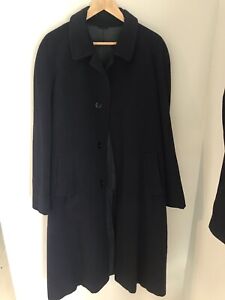 Vintage Wool Trench Coat Super Viguna Made Italy Double Breasted Navy Blue 2XL