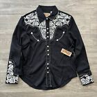 Scully Shirt Western Womens Medium Black Floral Tooled Yoke Western PL-654 NWT