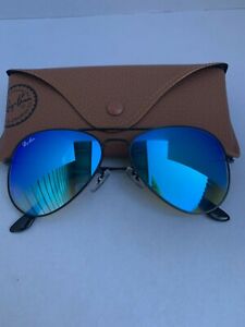 Ray-Ban Aviator Sunglasses 002/4O RB3025 58m Black Frame Blue Gradient Flash