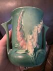 Roseville Foxglove Green 1942 Mid Century Double Handled Art Pottery Vase  42-4”