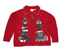 Vintage Christmas Sweater Cardigan Large Red Fashion Bug Beaded Embroidered Gift