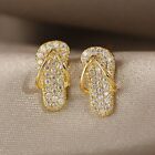 Gold Plated Crystal Slipper Ear Earrings Stud Women Party Fashion Jewelry Gift
