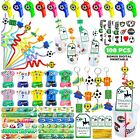108Pcs Soccer Party Favors Straw Keychain Whistle Stickers Puzzle Toys Wristband
