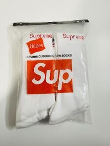 Supreme Hanes  Socks 4 Pack White Mens Size 6-12 Crew Socks Brand New Sealed