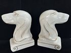 Vintage St. Regis Porcelain Dog Head Bookends ~ White with Gold Accents