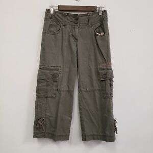 Cabi Womens Cropped Cargo Pants Size 0 Green Fatigue Mid Rise Y2K Military 90s