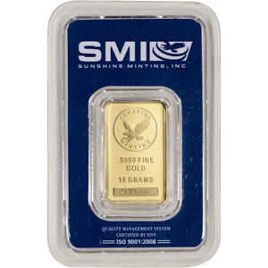 10 gram SMI Gold Bar - Sunshine Minting - .9999 Fine in Sealed Assay