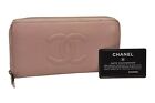 Authentic CHANEL Caviar Skin CoCo Mark Round Zip Long Wallet Pink 9598I