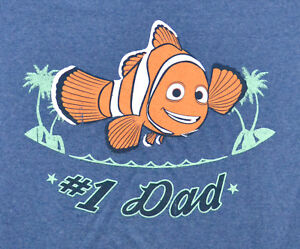 Finding Nemo T-shirt Marlin Clownfish #1 Dad Graphic Tee Heather Navy Blue NWT