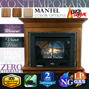 Buck Stove 34 ZC Contemporary Vent-Free NG/LP Gas Fireplace w/ Blower & Mantel
