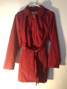 Fog By London Fog Red Lined Trench Coat Detachable Hood With Belt, Size S