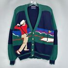 Vintage Hathaway Sweater Mens XL Cardigan Grandpa Golf Hand Intarsia Knit Golfer