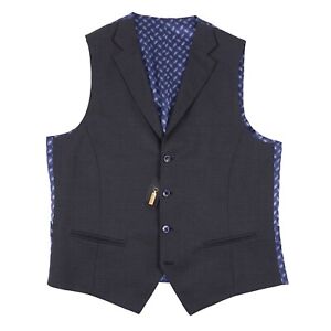 Zilli Slim-Fit Gray and Blue Check Wool Waistcoat 40R (Eu 50) Vest NWT