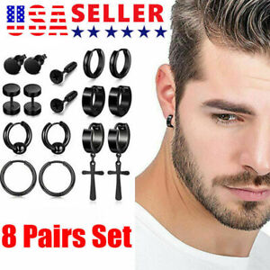 16 PACK Earrings Stud Stainless Steel Punk  Piercing Men Hoop Gothic Unisex