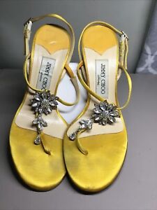 Jimmy Choo Size 37 Yellow Satin Heel With Crystals