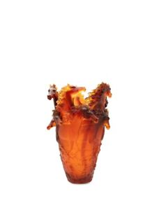 Daum Amber Horse Magnum vase  -  100% Crystal