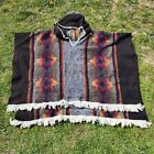 Mexican Poncho Shirt Sweater Fringe Oversized Baggy Aztec Pattern Hood Button