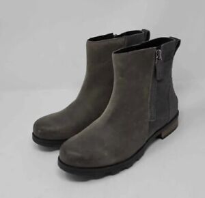 Sorel Emelie Women's Waterproof Ankle Zip Bootie Size 7.5 Gray Suede/leather