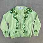 Vintage 50s Eagle Pistachio Green Beaded Lambswool Angora Cardigan Sweater Sz 42