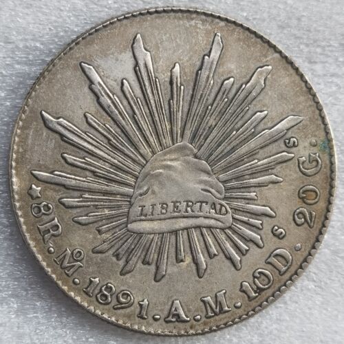 OLD SILVER COINS R.M 1891 MEXICO 8R A.M.10D.20G