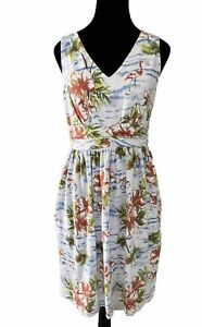 Fresh Produce Dress Size Medium V-Neck Sleeveless Tropical Flamingo 🦩 Print USA