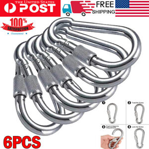 2 Inch Large Carabiner Clips- Stainless Steel Spring Snap Hook, 6 Pack 100lbs