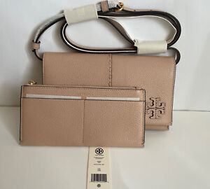 NWT!!Tory Burch McGraw Pebbled Leather Wallet Crossbody In Goan Sand  MSRP $348