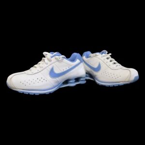 Nike Shox Woman’s White Blue Leather Running Sneakers Shoes 309351-144 Size 6