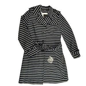 TALBOTS Navy Blue Striped Belted Lined Trench Coat Jacket Size Small P Topper