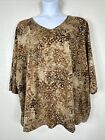 Catherines Womens Plus Size 4X Brown Floral V-neck T-shirt 3/4 Sleeve