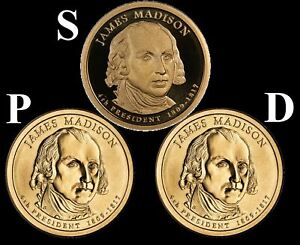 2007 P,D,S 3 Coin Set James Madison Presidential Dollars US Mint New BU+ proof
