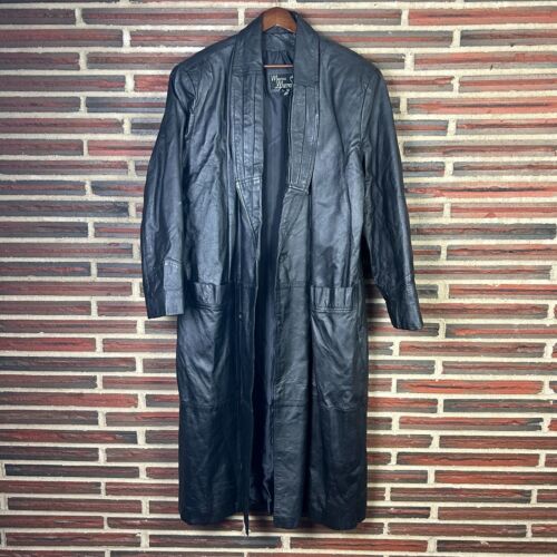 Vintage Marco Morani Leather Trench Coat Black Solid Long Sleeve Button Up 90s L
