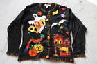 Vintage Victoria Harbour Sweater Halloween Embellished Black Size M