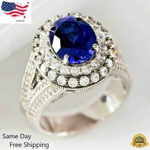Gorgeous Blue Jewelry 925 Silver Plated Rings  Size 6-10 Simulated glass