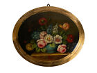 Antique Oil on Wood Oval Painting of Still Life Flowers - Signed 12