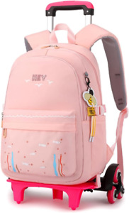 Rolling Backpack Girls & Boys Luggage Bookbag 6-WheelTrolley School Bag B-Pink