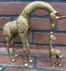 Vintage Solid Brass Mother and Baby Giraffe Figurines Mid-Century Modern Lot