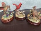 Set Of 3 “Andrea By Sadek” Cardinal Porcelain Figurines 1 Red 2 Brown w/ Stands