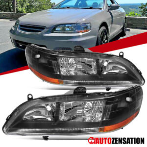 Fit 1998-2002 Honda Accord Coupe Sedan Black Headlights Head Lamps Left+Right (For: 2000 Honda Accord EX 2.3L)