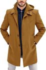 PASLTER Mens Trench Coat Wool Blend with Detachable Lining Single Breasted Pea C
