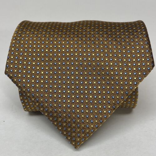 Brooks Brothers 346 Silk Tie Gold Blue Geometric Men Necktie 58” X 3.75”.     D1