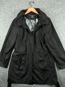 Dennis Basso Trench Coat Rain Jacket Hooded Womens Medium Black Softshell Pocket