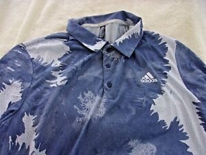 NWT Adidas golf polo, men's L, XL, XXL, blue leaf pattern, polyester, $65