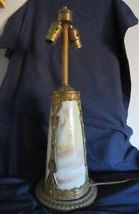ANTIQUE SIGNED SALEM BROTHERS SLAG GLASS LAMP BASE 1918 working