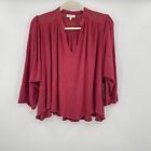 Lucky Brand Womens Size Medium Red Long Sleeve V-Neck Peasant Blouse