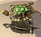 VTG Stowa Germany Sterling Silver Brooch Watch Enamel Turtle w/ Marcasite Pin